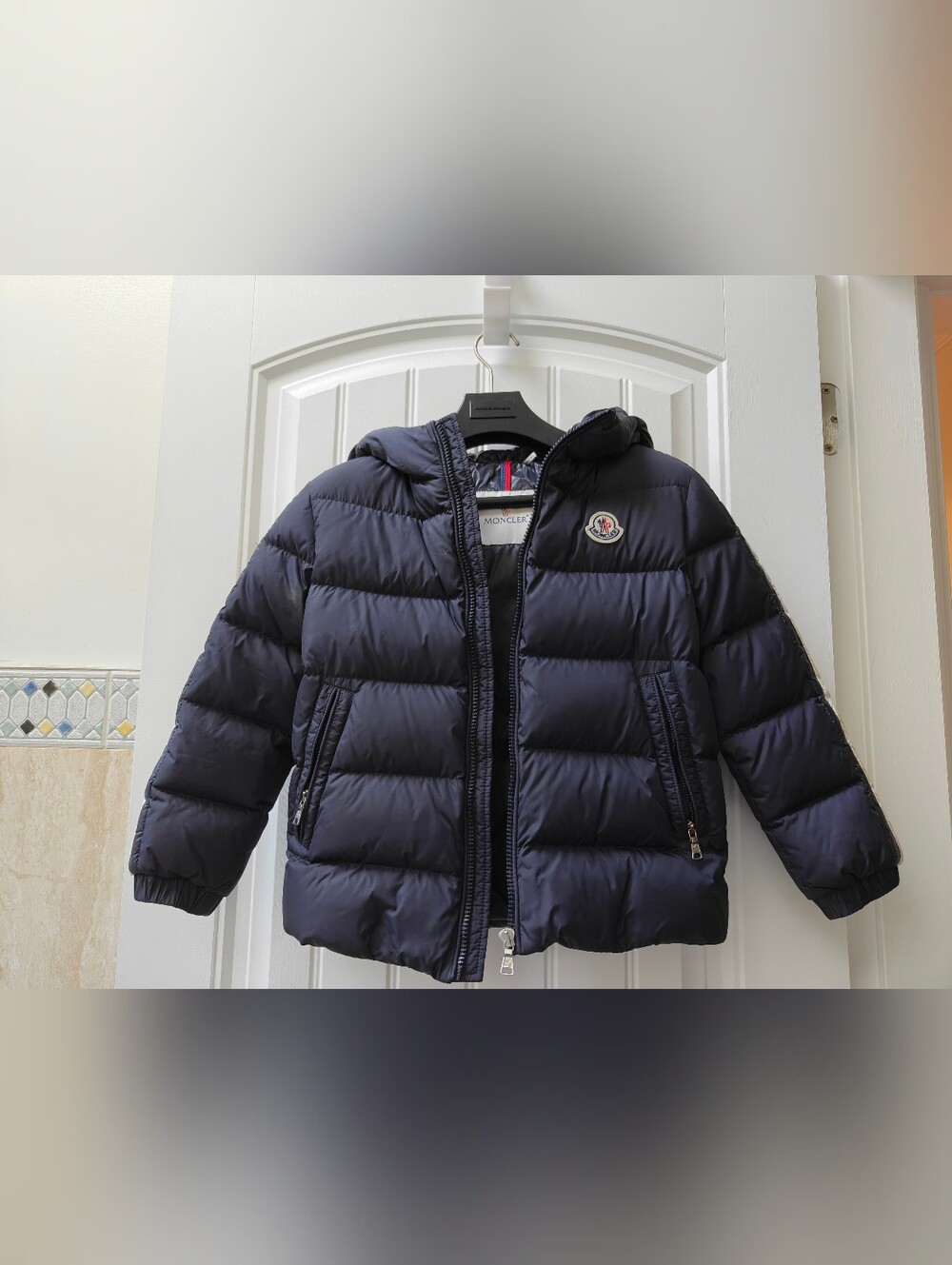 Moncler Kids Navy Hooded Puffer Jacket- Size 8